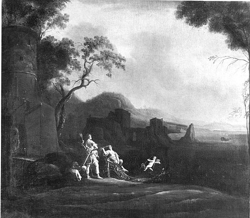 Ideallandschaft italienischen Charakters mit Entführung einer Nymphe, 1658, Filippo Lauri