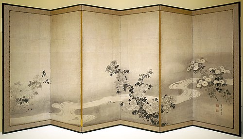 Chrysanthemums by a Stream, , Soga Shōhaku