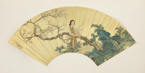 任熊梅花仕女图扇, , Ren Xiong