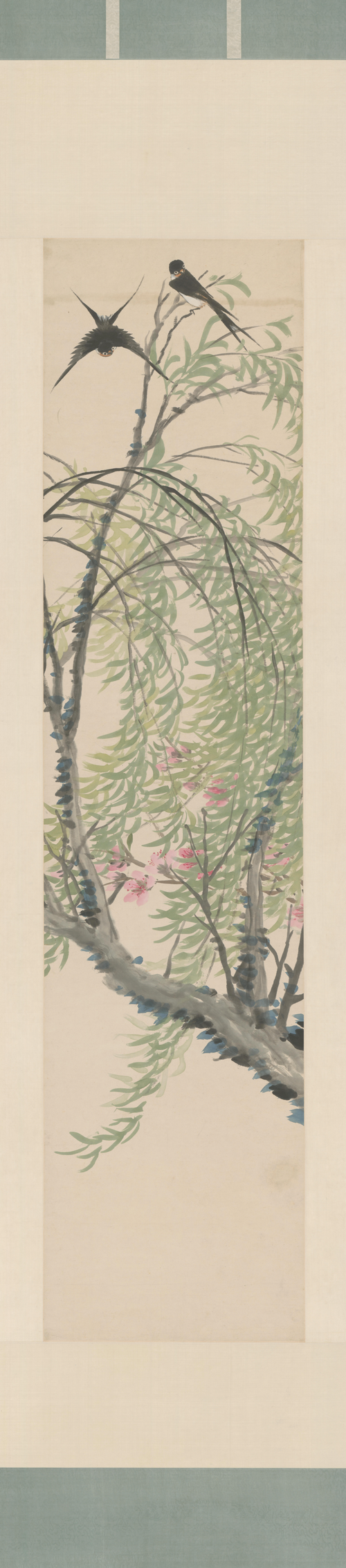 任熊花卉屏-桃柳双燕, , Ren Xiong