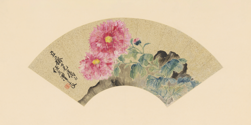 任熊牡丹扇面, , Ren Xiong