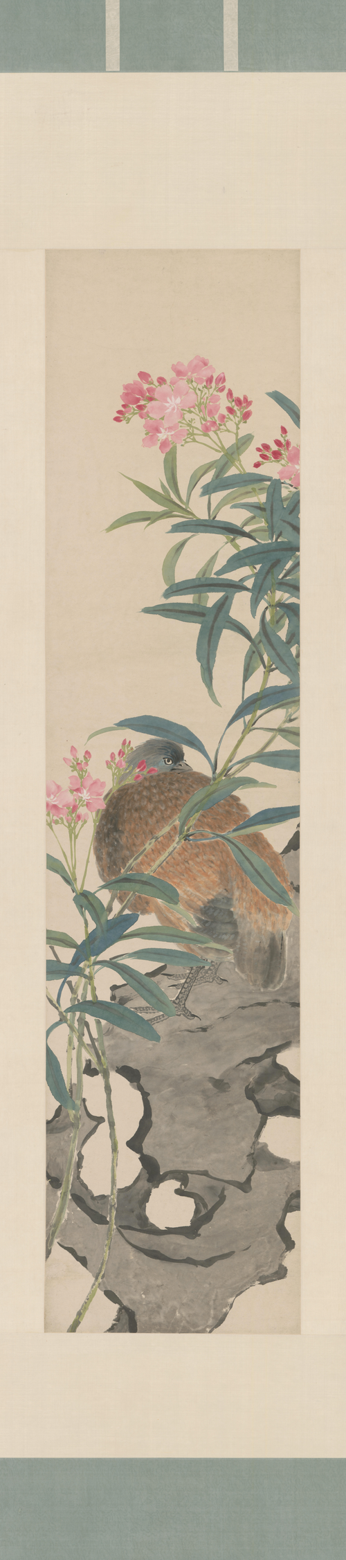 任熊花卉屏-夹竹桃鸡, , Ren Xiong
