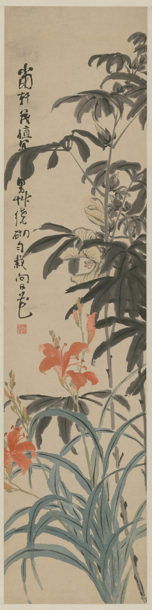 任熊花卉屏-夹竹桃, , Ren Xiong