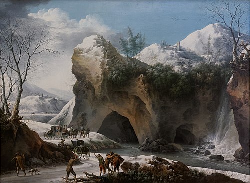 paysage montagneux sous la neige avec diligence, 1787, Francesco Foschi