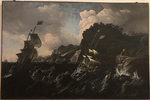 Mare in burrasca con navi alla deriva, 1700, Francesco Monti