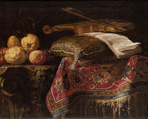 Nature morte : cédrats et violon, 1719, Francesco Noletti