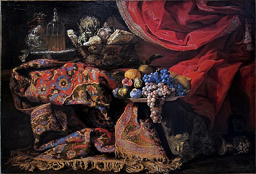 Nature morte au tapis d'orient et à la tenture, 1650, Francesco Noletti