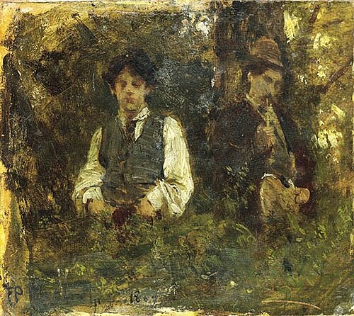 Michetti with the painter Edoardo Dalbono in the woods of Capodimonte, 1869, Francesco Paolo Michetti