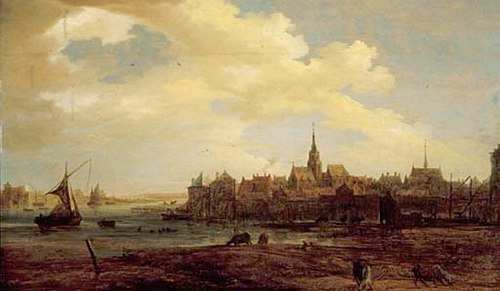 View of a town by a river, 1650, Frans de Momper