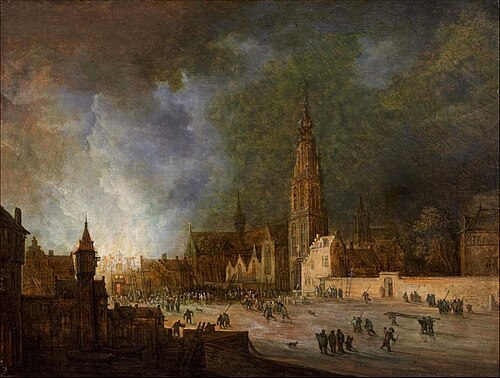 A fire near the Grote Kerk in Breda, 1650, Frans de Momper