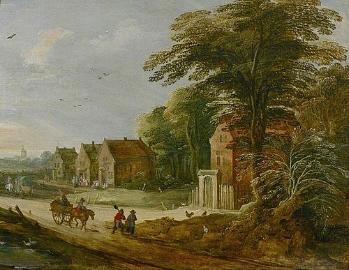 Travellers Passing through a Village, 1639, Frans de Momper