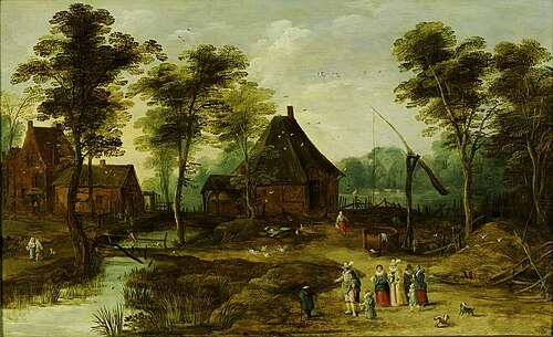 Village landscape with figures, 1630, Frans de Momper