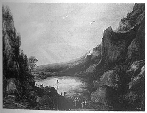 Mountainous landscape with valley and rainbow, 1631, Frans de Momper