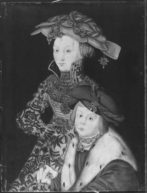 Johann Friedrich von Sachsen ("der Großmütige") als Knabe und seine Mutter Sophie von Mecklenburg, 1820, Franz Wolfgang Rohrich