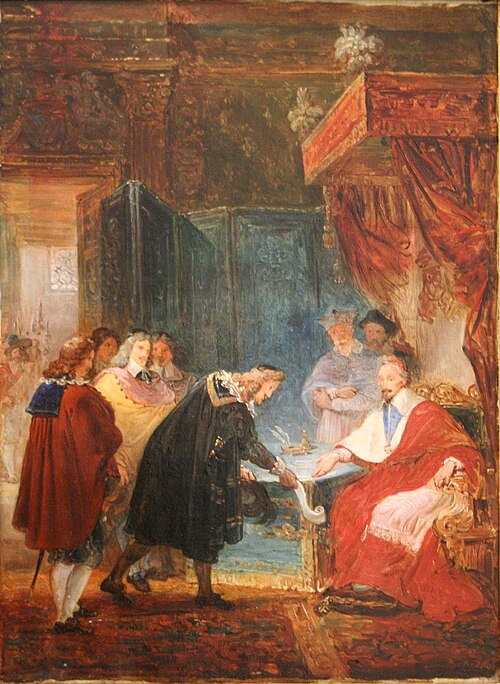 Le Cardinal de Richelieu reçoit les premiers Académiciens qui lui présentent les statuts de l'Académ, 1833, François-Joseph Heim