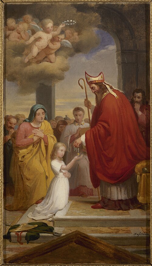 Esquisse pour l'église Notre-Dame-de-Lorette : Consécration de sainte Geneviève par saint Germain, é, 1830, François-Louis Dejuinne