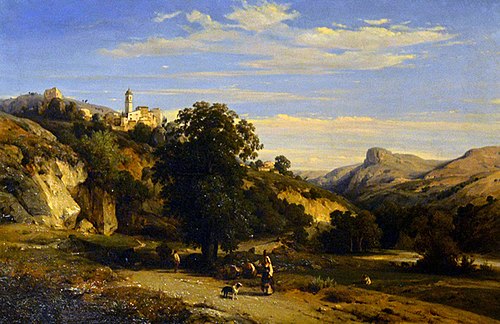 Vue du village de Cagnes, près d'Antibes, 1845, François Antoine Léon Fleury