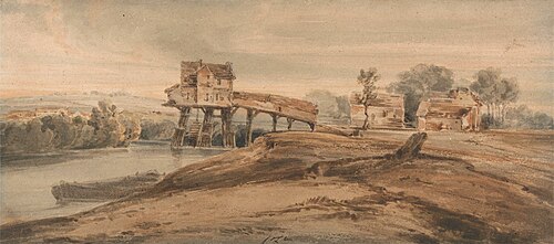 The Watermill Above the Bridge at Charenton, , François Louis Thomas Francia