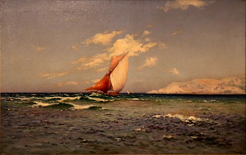 Effet de mistral à l'Estaque, avec tartanes voiles déployées, 1912, François Nardi