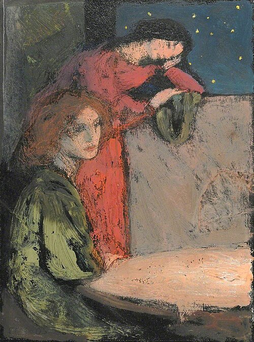 Two Girls by a Table Look out on a Starry Night, 1905, Frederic Cayley Robinson