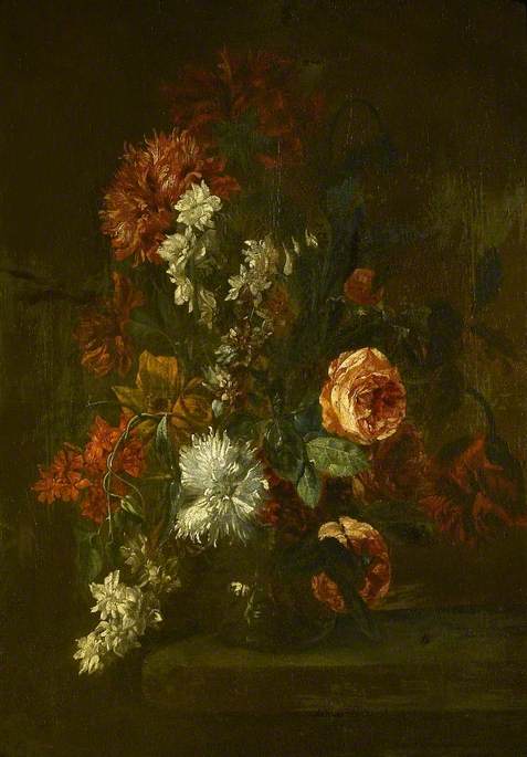 Still Life with Flowers in a Glass Vase upon a Stone Ledge, , Jean-Baptiste Monnoyer