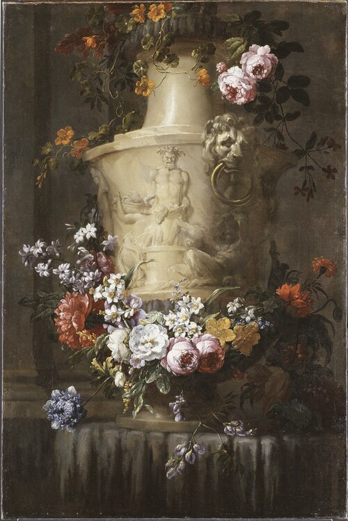 Marble Vase with Garland of Flowers, , Jean-Baptiste Monnoyer