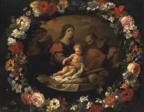 Holy Family within the Garland of Flowers, 1650, Jean-Baptiste Monnoyer