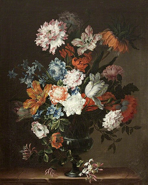 Tulips and Summer Flowers in a Metal Urn, 1677, Jean-Baptiste Monnoyer