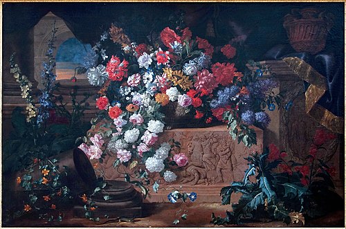 Fleurs et bas-relief antique, 1700, Jean-Baptiste Monnoyer