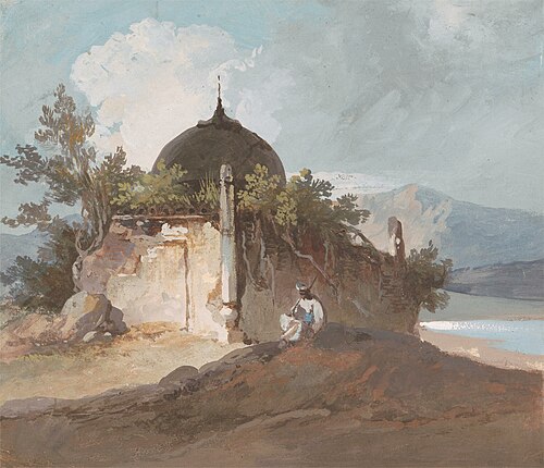 Figure Seated by an Indian Temple, , George Chinnery