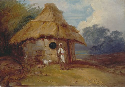 View in Southern India, with a Warrior Outside His Hut, 1815, George Chinnery