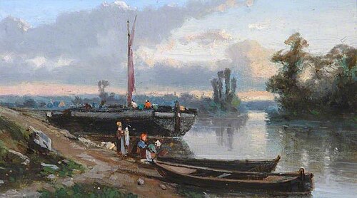 Landscape with Boats Tied up on a Riverbank, , Frédéric Legrip