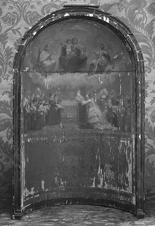 Maquette pour la chapelle de la maison de l'éducation des jeunes ouvrières: l'Impératrice mettant l', 1861, Félix-Joseph Barrias