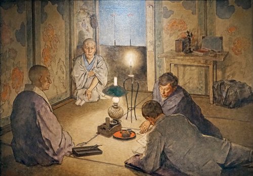 Deux prêtres de la secte Shingon à Kyoto expliquant à Émile Guimet les qualités de leur dogme, 1877, Félix Régamey