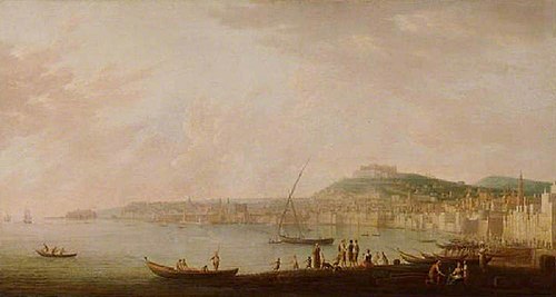 View of  the Bay of Naples from the West, with the Abbey of San Martino and Castel Sant Elmo in the , 1753, Gabriele Ricciardelli