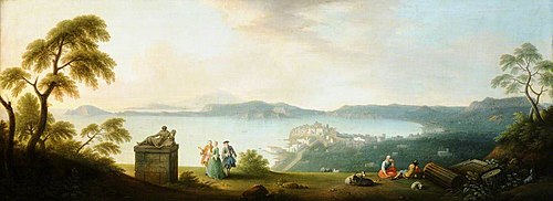 A View of the Bay of Naples from San Martino (the Vomero) with a Fleet at anchor, Vesuvius beyond an, 1747, Gabriele Ricciardelli