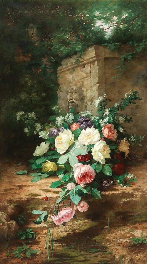 Flowers by an ancient fountain, 1931, Gamba de Preydour