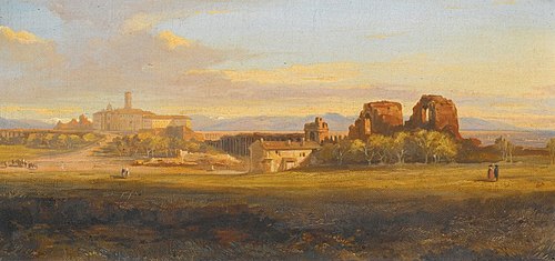 A View of the Roman Campagna, a Villa and Aqueduct in the Distance, 1841, Edward Lear