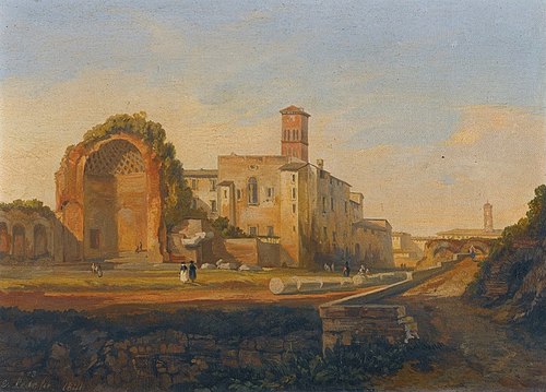 Rome, a View of the Forum with the Temple of Venus, 1841, Edward Lear