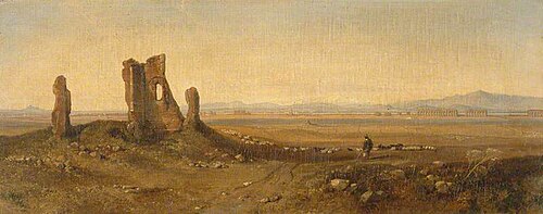 View in the Campagna, Rome (with Ruins), 1861, Edward Lear