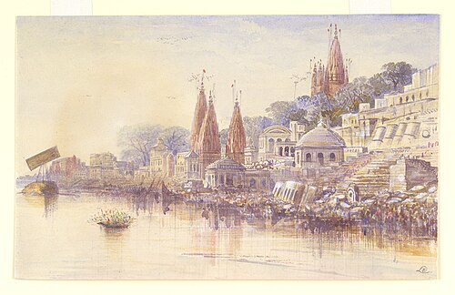 View from the River Ganges of the burning ghats, 1873, Edward Lear