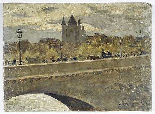 La tour du Temple reconstituée pour l'Exposition de 1889, vue du pont d'Iéna, 1889, Gaston Guignard