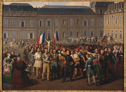 Les polytechniciens portant le crucifix sauvé de la chapelle des Tuileries, lors des émeutes du 24 f, 1848, Hippolyte Lecomte