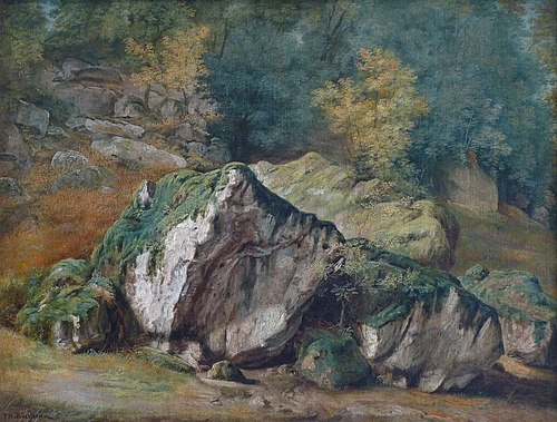 Étude de rochers et d'arbres, Fontainebleau, 1829, Théodore Rousseau