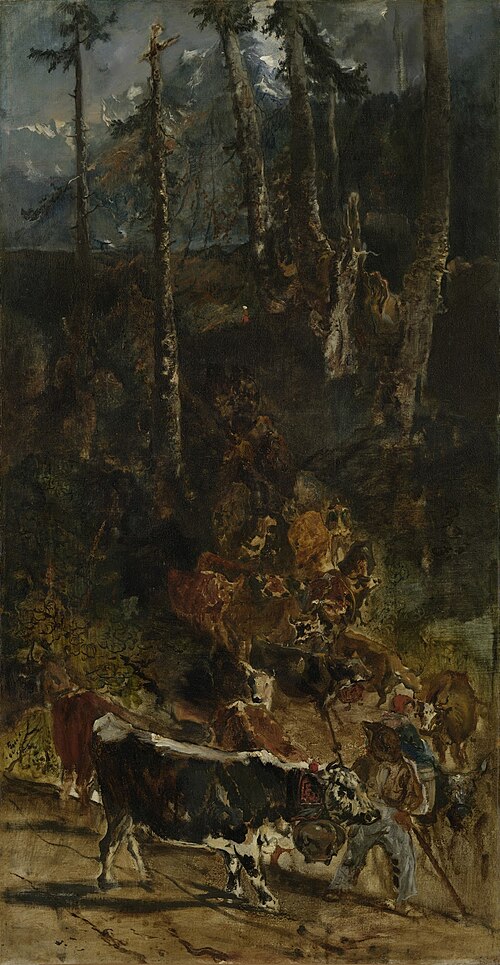 Studie voor Het afdalen van de koeien in de bergen van de Haut-Jura, 1834, Théodore Rousseau