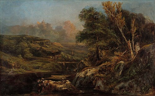 Hilly Landscape with an Angler, 1830, Théodore Rousseau