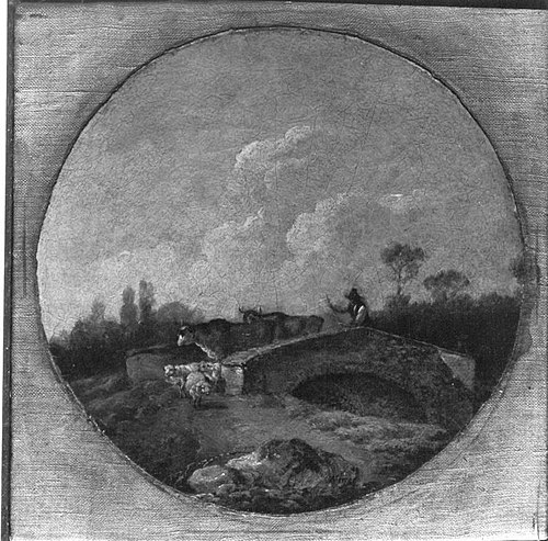 Landschaft mit Brücke, Vieh und Hirt, 1757, Georges-Frédéric Meyer