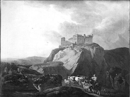 Landschaft mit Felsenschloss, 1757, Georges-Frédéric Meyer