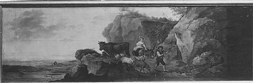 Landschaft mit Vieh und Hirten (Supraporte), 1757, Georges-Frédéric Meyer