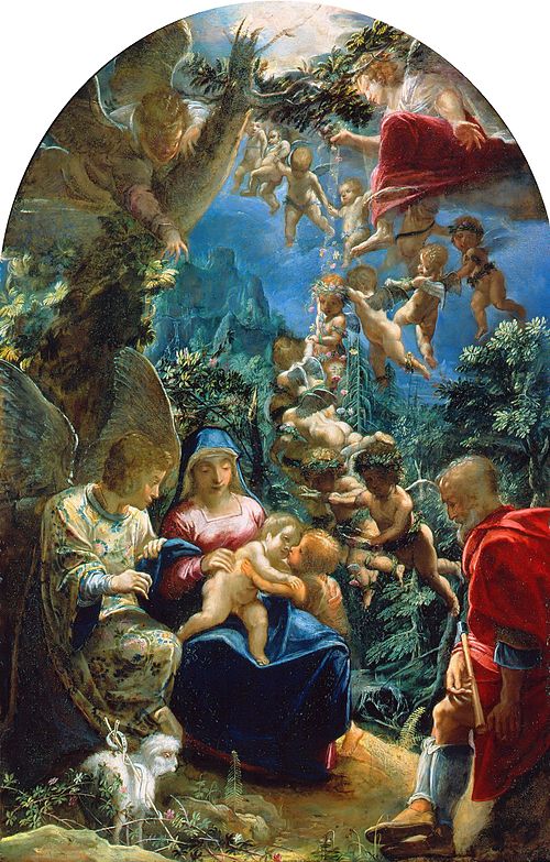 The Holy Family with the infant John the Baptist and angels, 1600, Adam Elsheimer